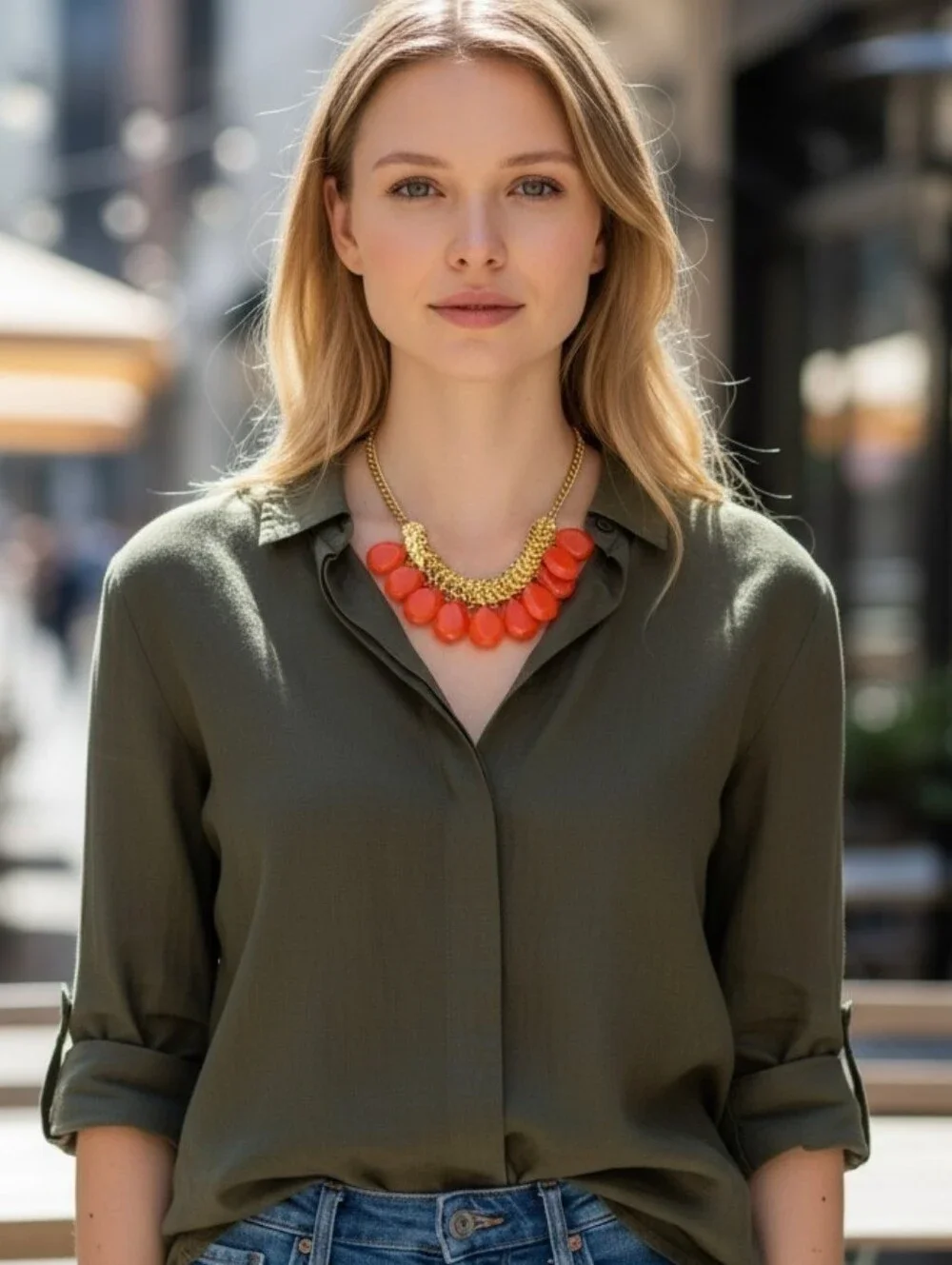 Vintage Y2k Elegant Gold and Orange Statement Necklace - Picture 5 of 5